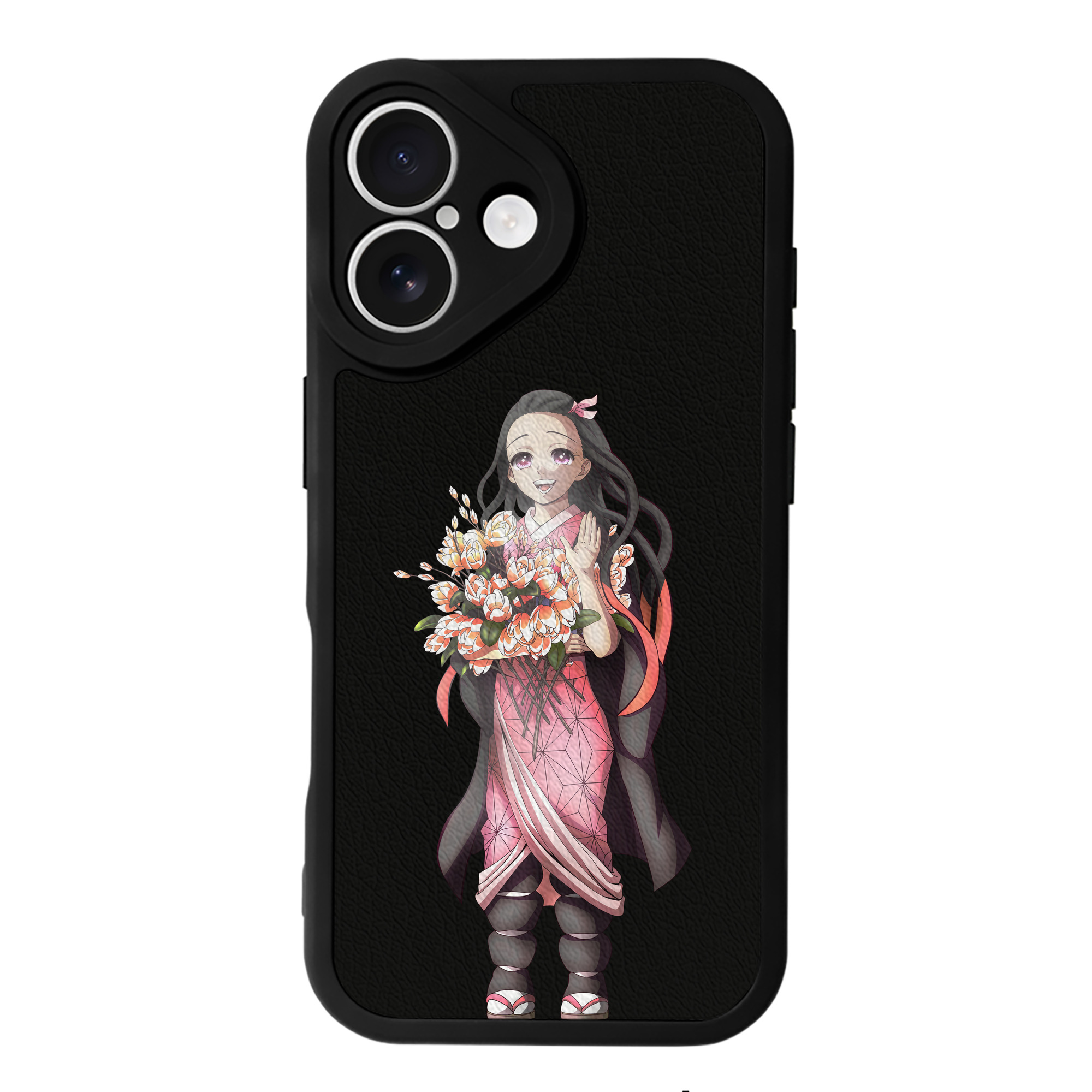 （画像用） 鬼滅の刃（きめつのやいば）竈門 禰󠄀豆子／かまど ねずこ Kamado Nezuko 【iPhone 16シリーズ対応】シリコンスマホケース（レザー調） 材質：シリコン